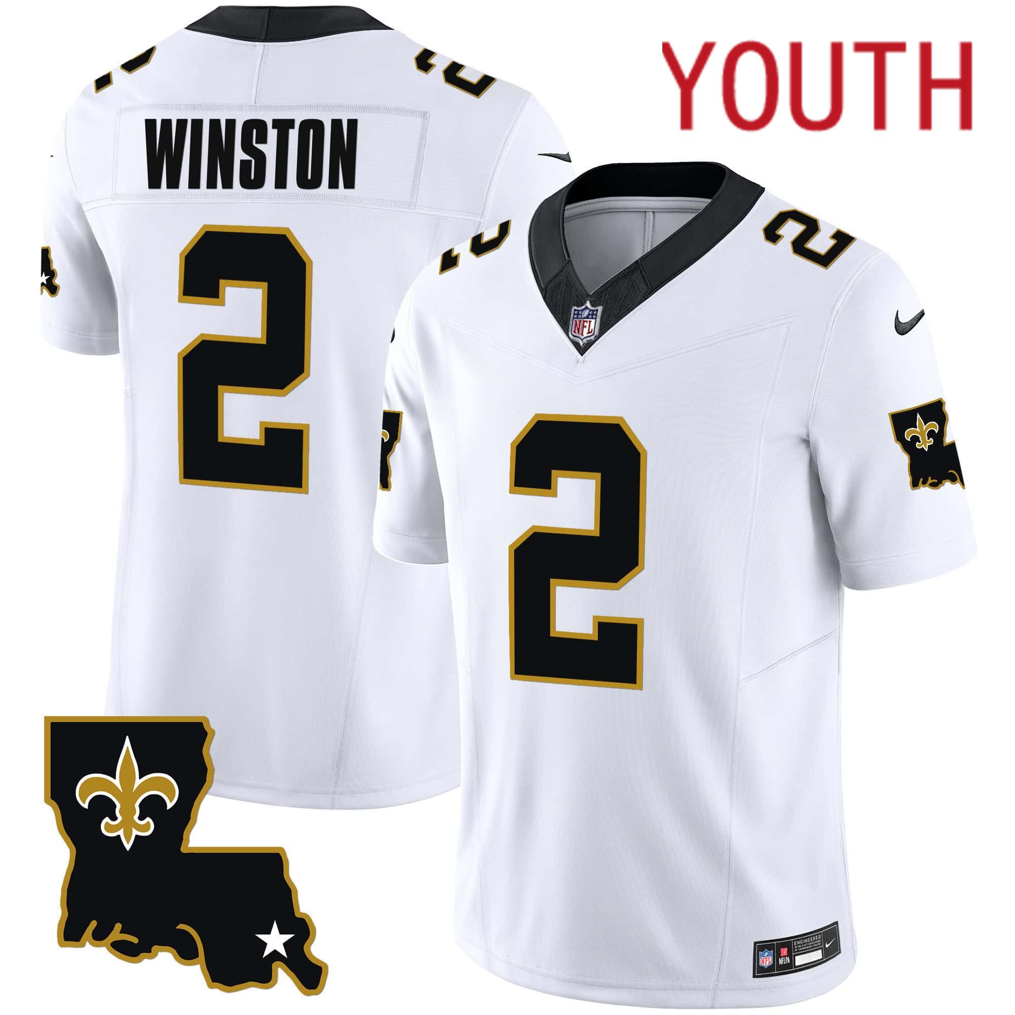 Youth New Orleans Saints #2 Winston White 2024 Nike 1987 Legacy Vapor Limited NFL Jersey